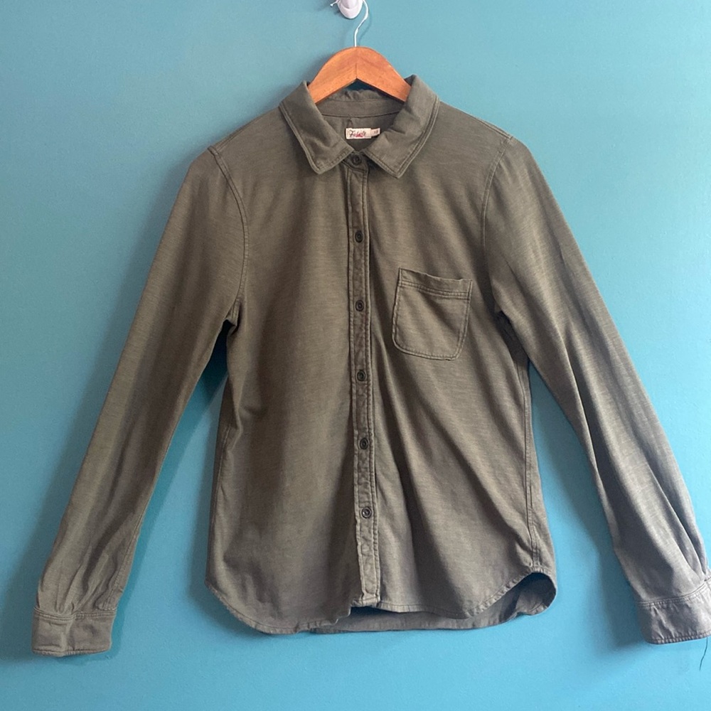 Women’s Like New Faherty Knit Seasons Shirt 100% Organic Cotton Size S Olive